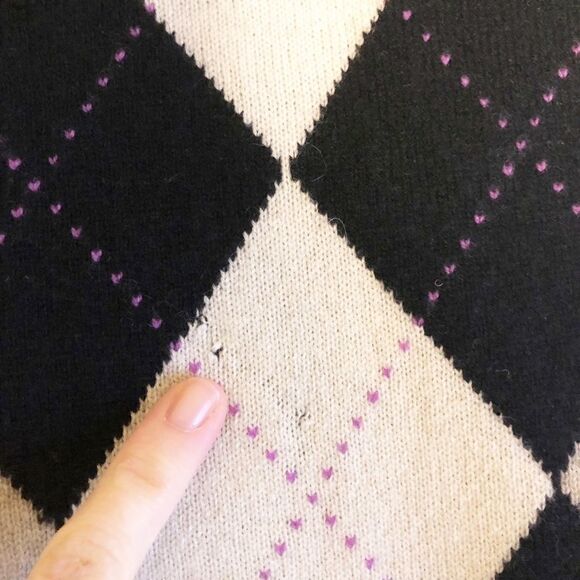 Banana Republic Cashmere Argyle Sweater Size Small Black Tan - Picture 6 of 7